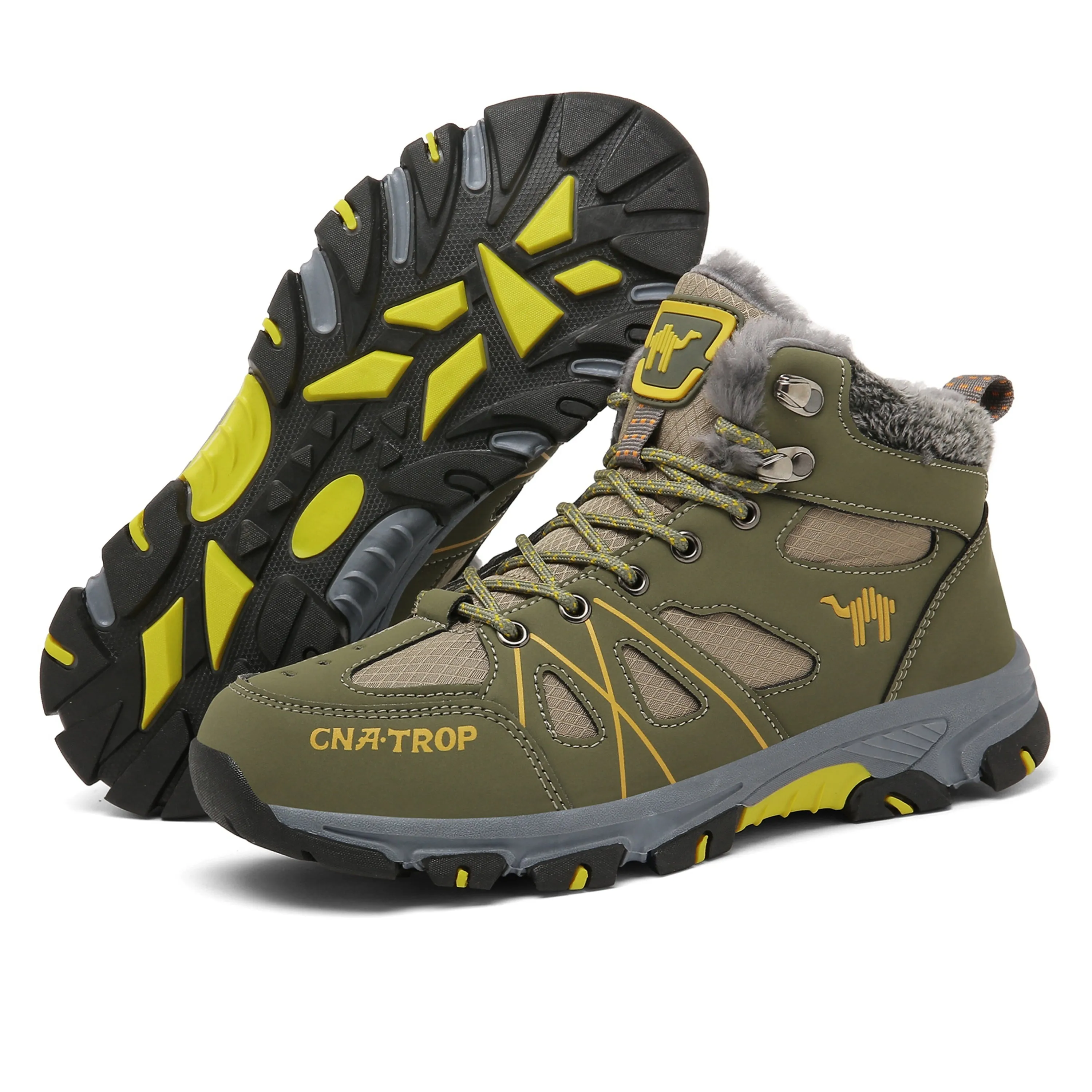 Mens Insulated Snow Boots - Superior Grip Anti-Skid Sole, Wind-Resistant and Waterproof, High-Cut Ankle Support, Plush Fuzzy Lining - Ideal for Outdoor Adventures, Running, Hiking, Autumn and Winter Season Essentials