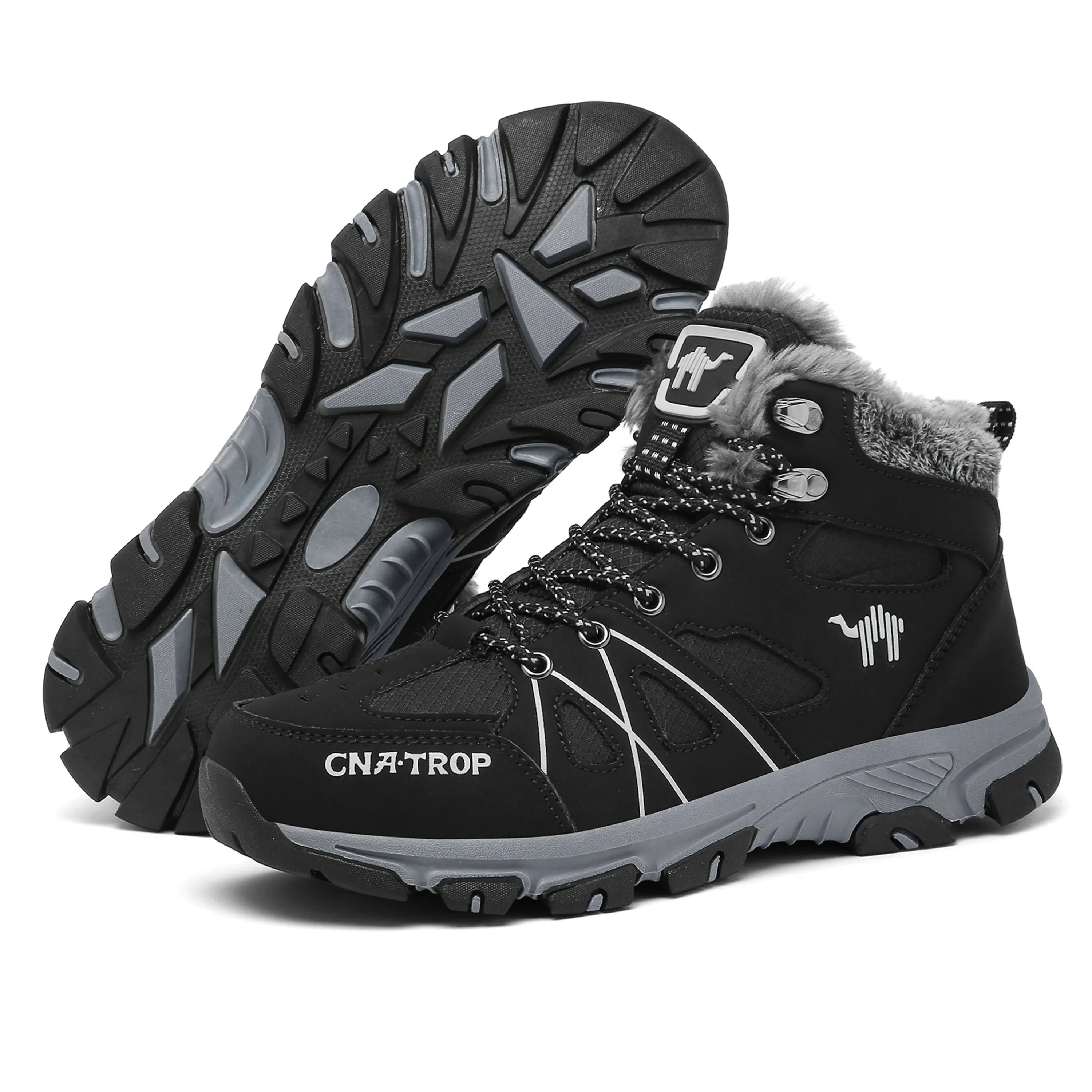 Mens Insulated Snow Boots - Superior Grip Anti-Skid Sole, Wind-Resistant and Waterproof, High-Cut Ankle Support, Plush Fuzzy Lining - Ideal for Outdoor Adventures, Running, Hiking, Autumn and Winter Season Essentials