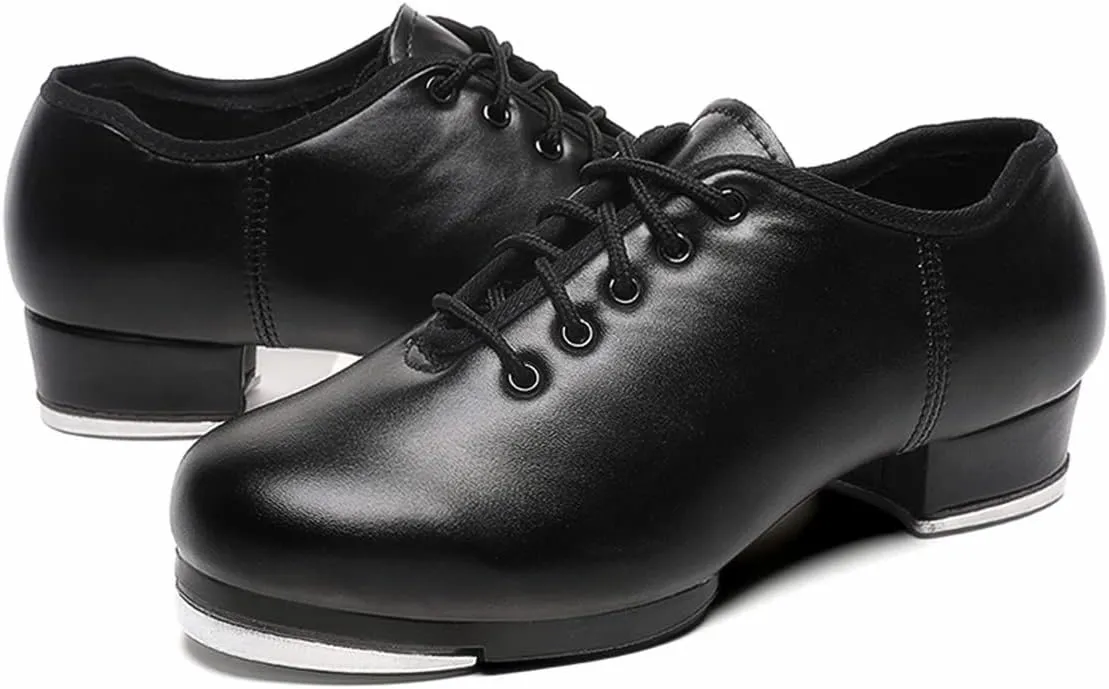 Mens Lace Up Black Tap Shoes Leather Dance Shoe for Men