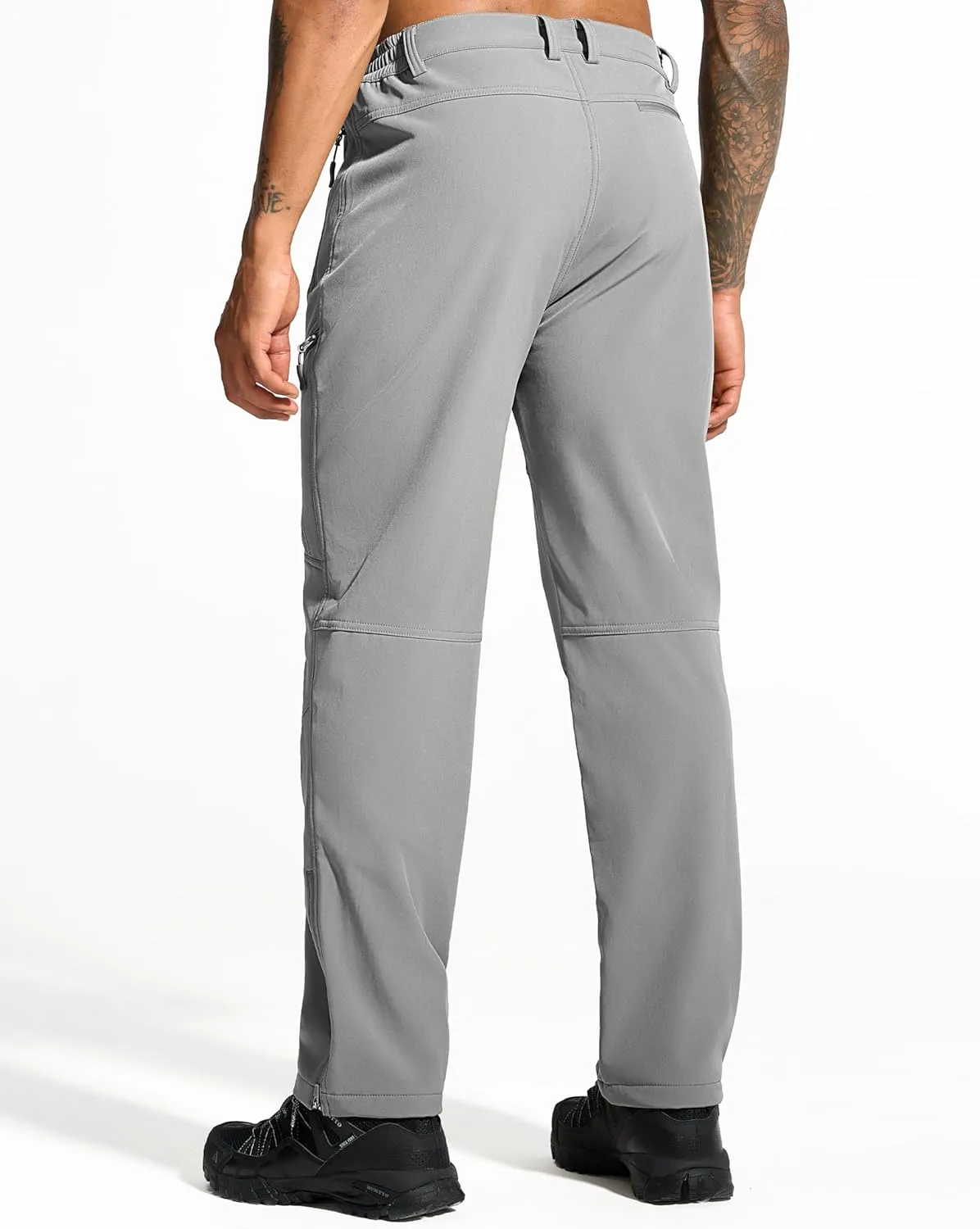 Mens Snow Ski Hiking Pants Winter Fleece Lined Outdoor Waterproof Insulated Zipper Bottom Leg