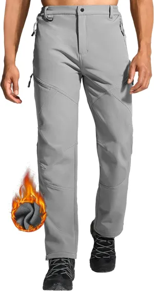 Mens Snow Ski Hiking Pants Winter Fleece Lined Outdoor Waterproof Insulated Zipper Bottom Leg