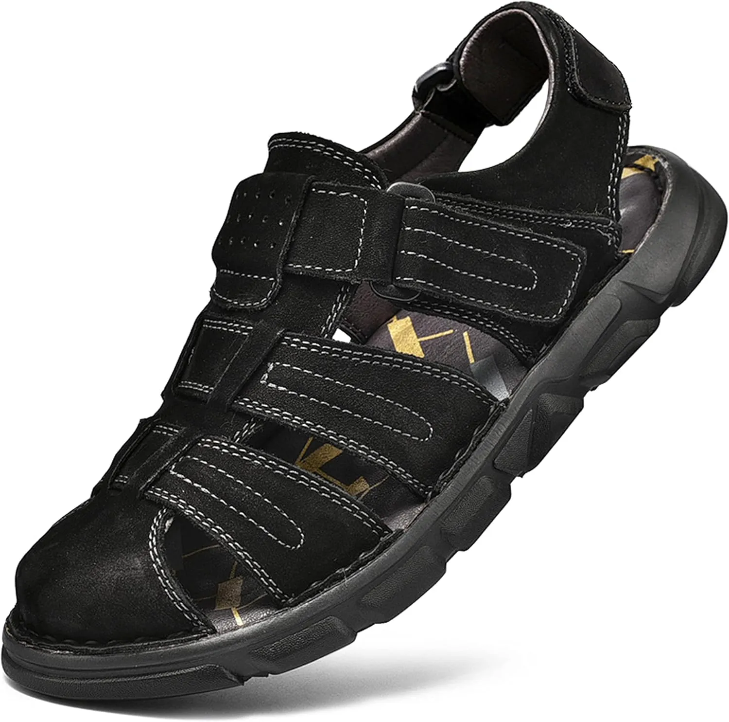 Mens Sport Sandals Closed Toe Leather Sandals Outdoor Adjustable Fisherman Summer Beach Shoes