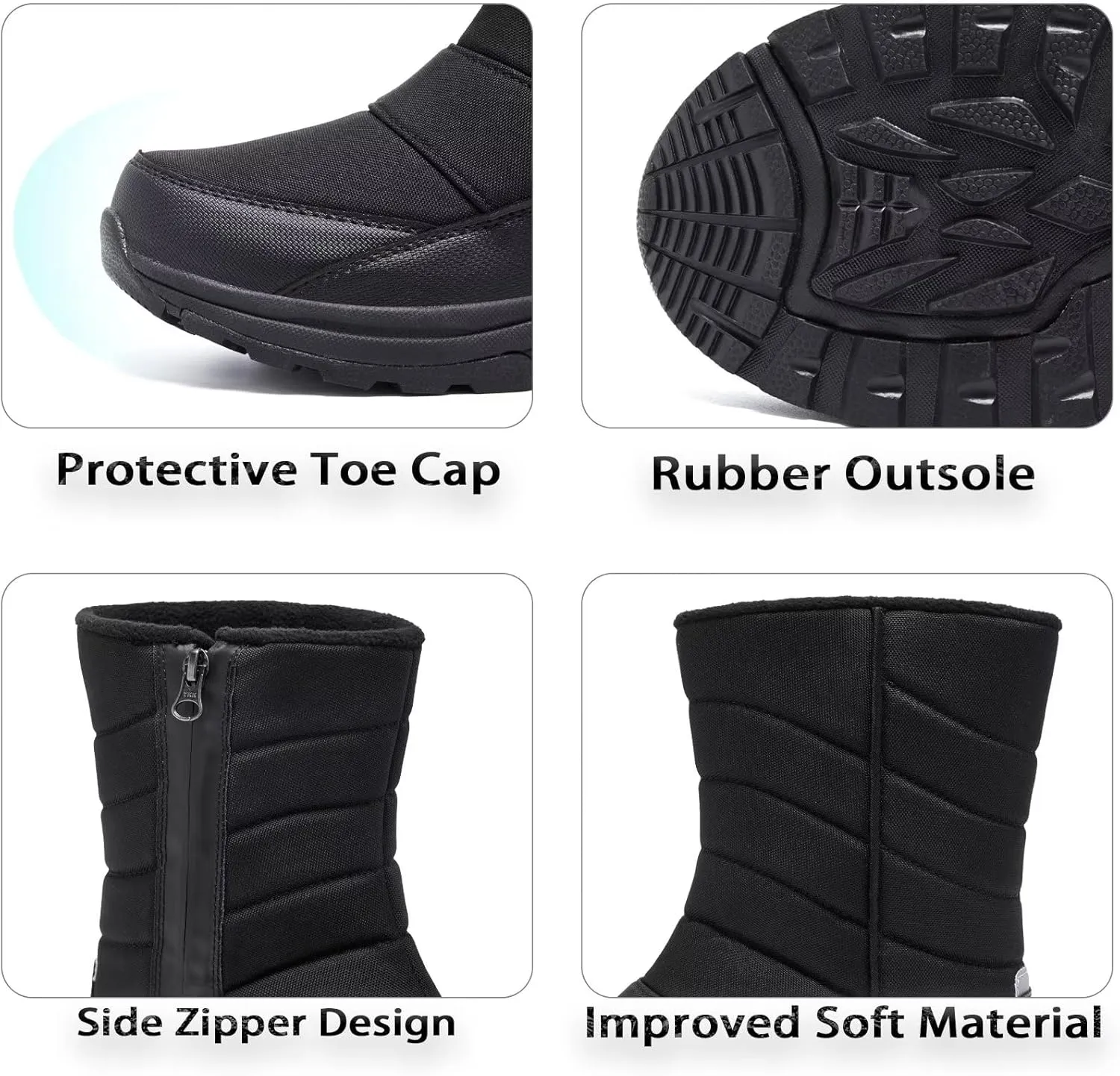 Men's Waterproof Warm Snow Boots Outdoor Winter Insulated Zipper Boot