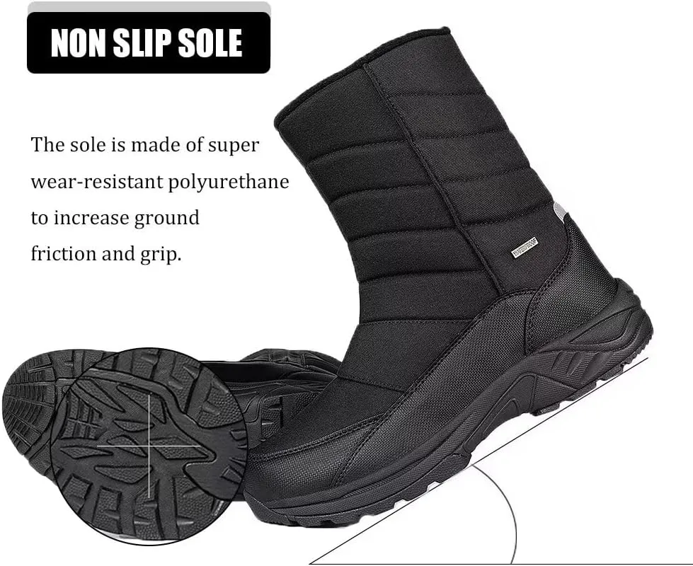 Men's Waterproof Warm Snow Boots Outdoor Winter Insulated Zipper Boot