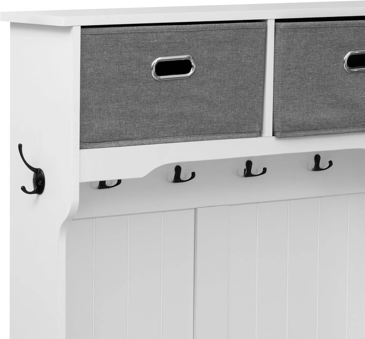 Merax Hall Tree with 4 Hooks and Hinged Lid, Coat Hanger, Entryway Bench, Storage Bench, 3-in-1 Design, for Entrance, Hallway (White, with Drawers)