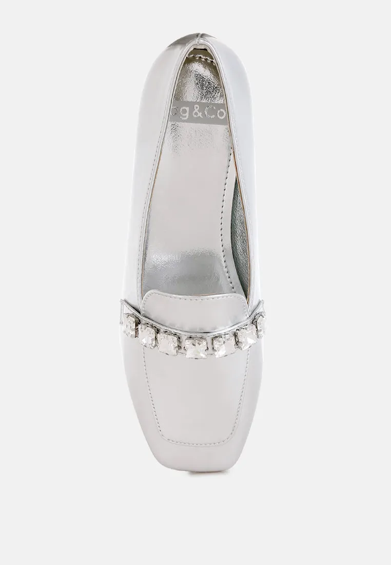 Metallic Diamante Strap Loafers by RUW