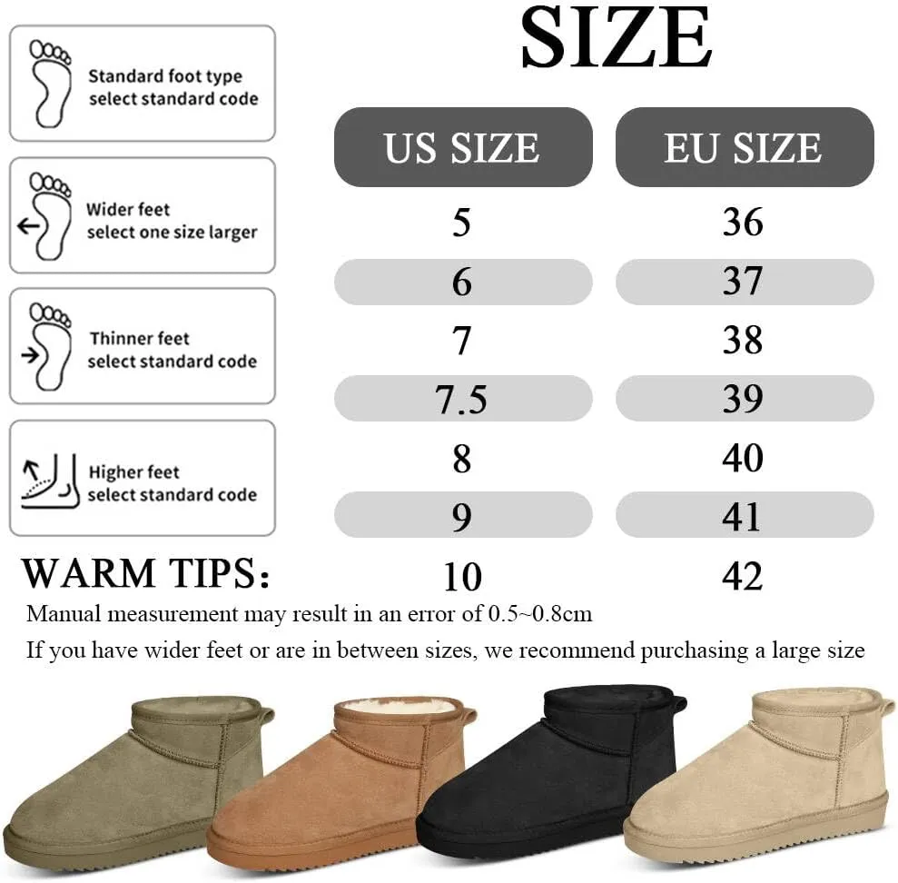 Mini Snow Boots for Women Anti-Slip Womens Boots Fur Fleece Lined Ankle Boot Winter Suede Snow Boots Indoor & Outdoor