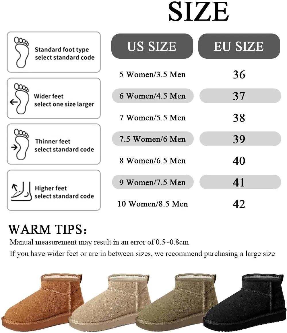 Mini Snow Boots for Women Anti-Slip Womens Boots Fur Fleece Lined Ankle Boot Winter Suede Snow Boots Indoor & Outdoor