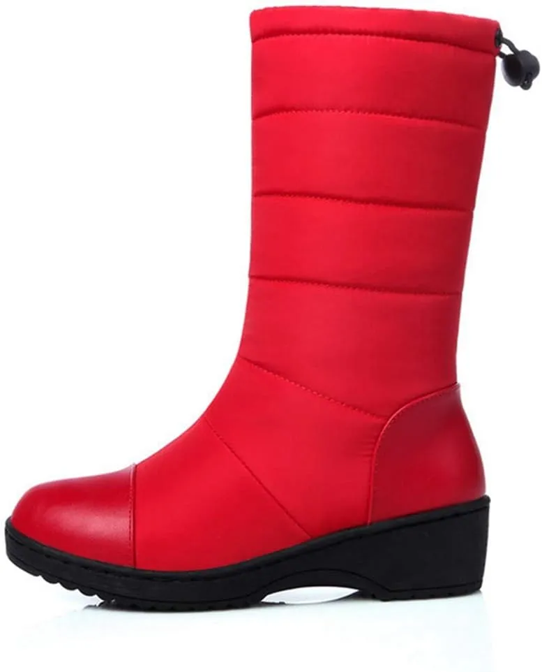MIOKE Women's Winter Mid Calf Snow Boots Waterproof Rain Fur Lined Elastic Platform Cold Weather Snow Boot