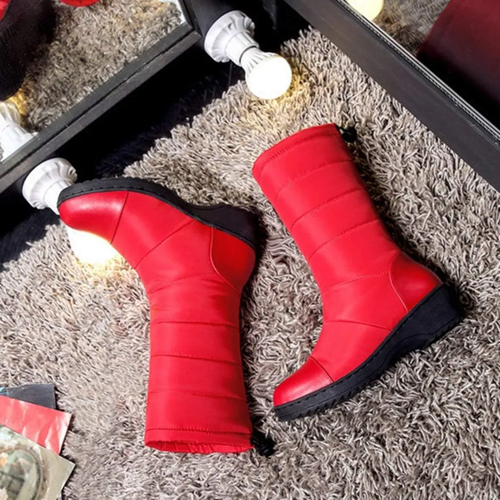 MIOKE Women's Winter Mid Calf Snow Boots Waterproof Rain Fur Lined Elastic Platform Cold Weather Snow Boot