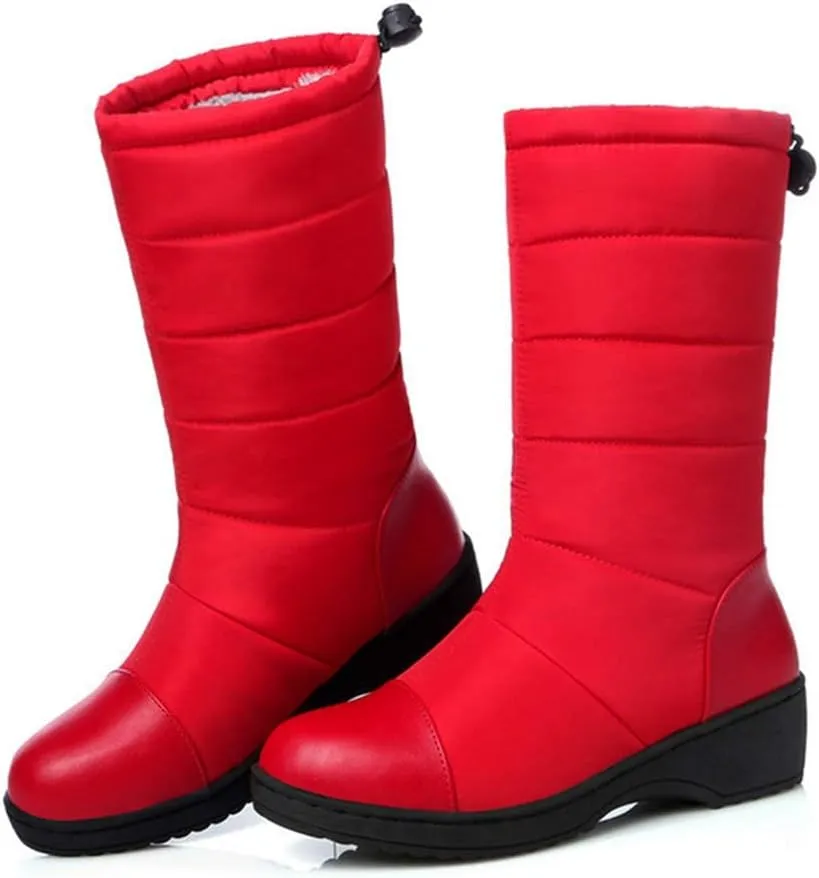 MIOKE Women's Winter Mid Calf Snow Boots Waterproof Rain Fur Lined Elastic Platform Cold Weather Snow Boot