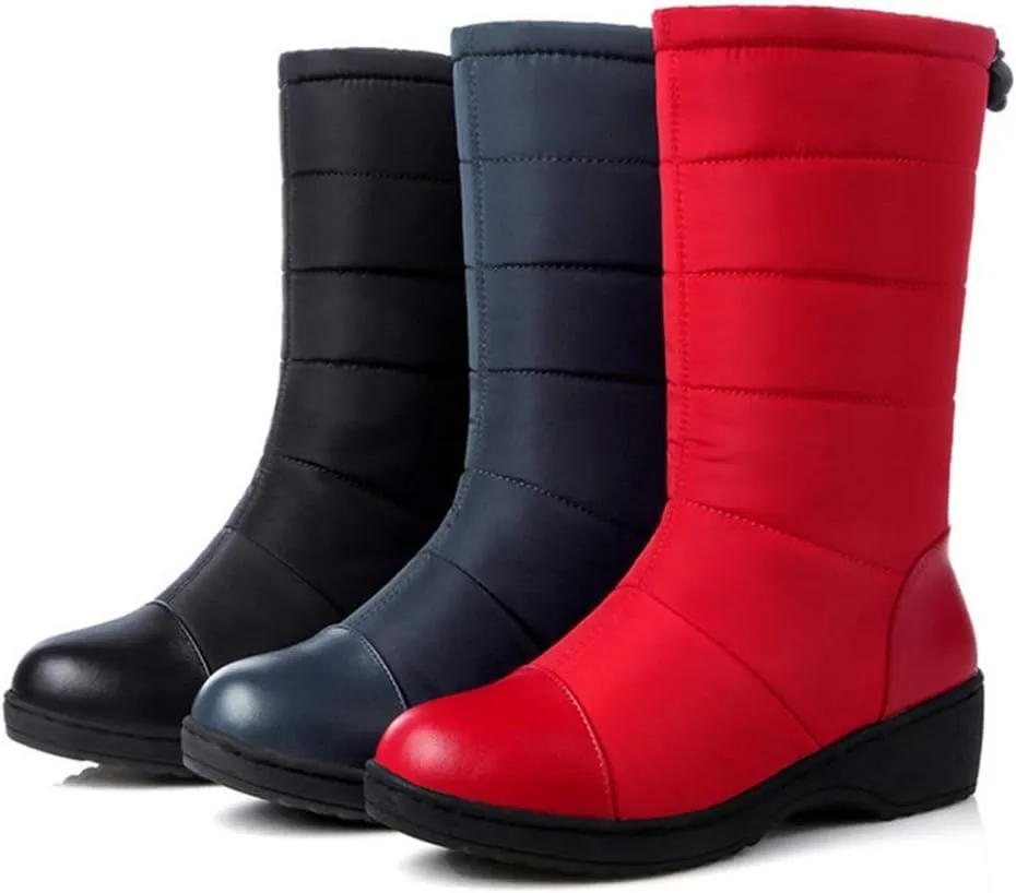 MIOKE Women's Winter Mid Calf Snow Boots Waterproof Rain Fur Lined Elastic Platform Cold Weather Snow Boot