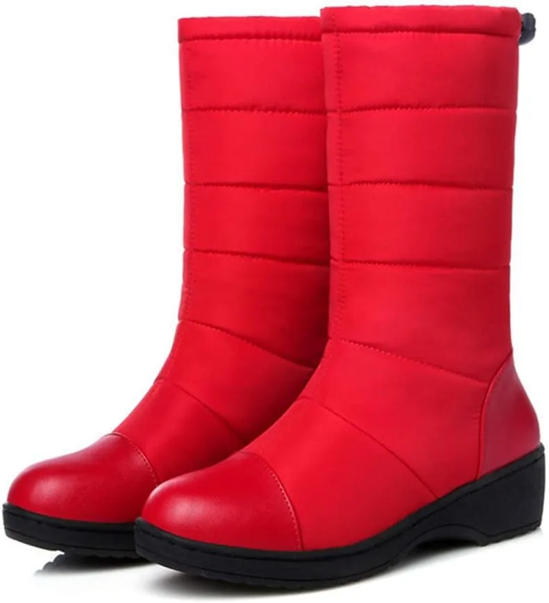 MIOKE Women's Winter Mid Calf Snow Boots Waterproof Rain Fur Lined Elastic Platform Cold Weather Snow Boot