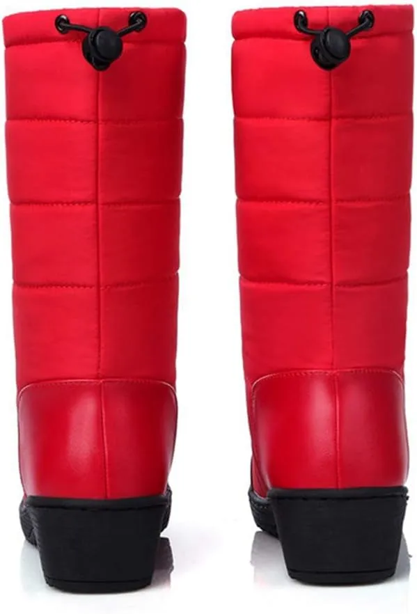 MIOKE Women's Winter Mid Calf Snow Boots Waterproof Rain Fur Lined Elastic Platform Cold Weather Snow Boot