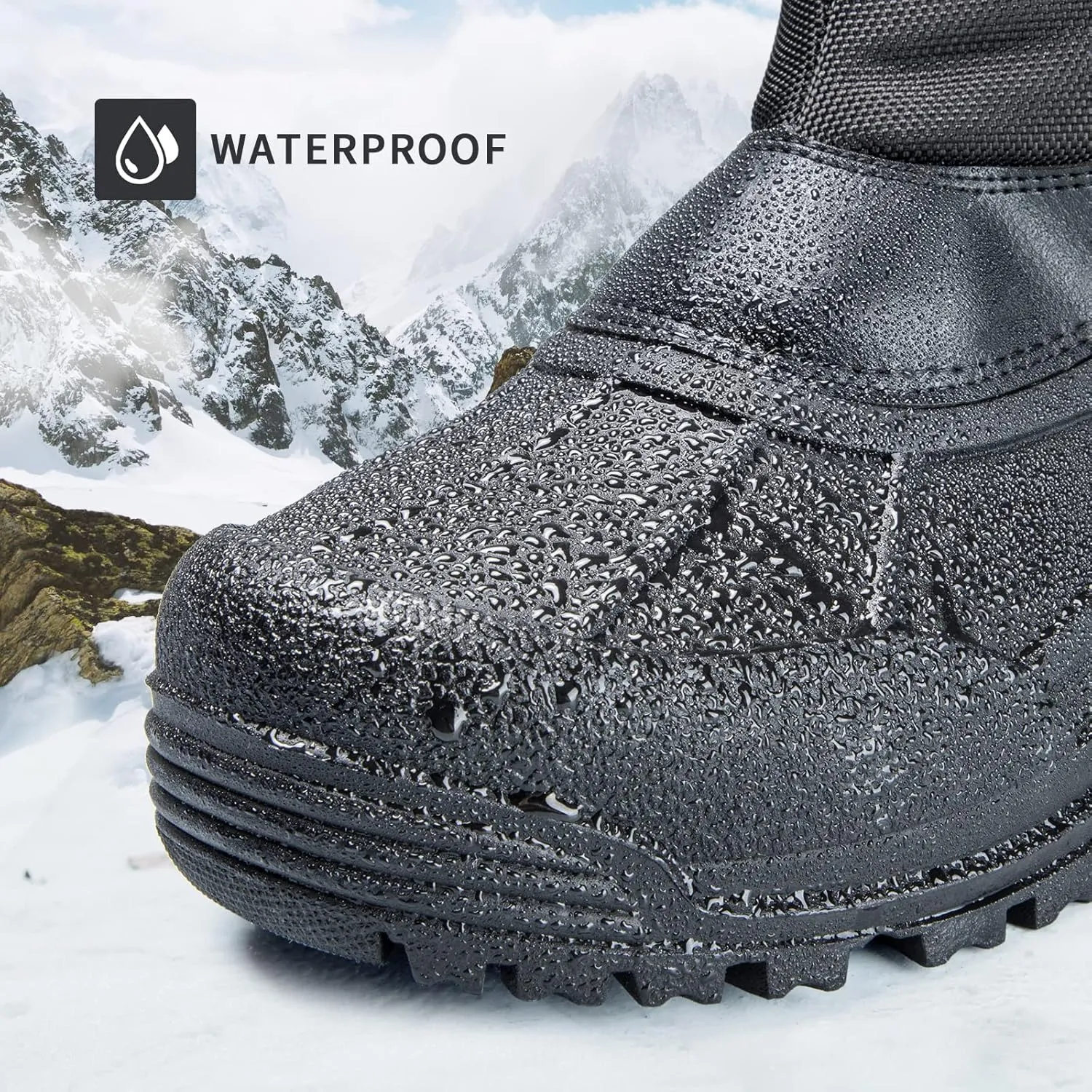 mysoft Men's Winter Snow Boots Mid Calf Waterproof Insulated Fur Lined Warm Anti-Slip Zip Boot