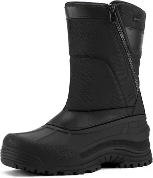 mysoft Men's Winter Snow Boots Mid Calf Waterproof Insulated Fur Lined Warm Anti-Slip Zip Boot