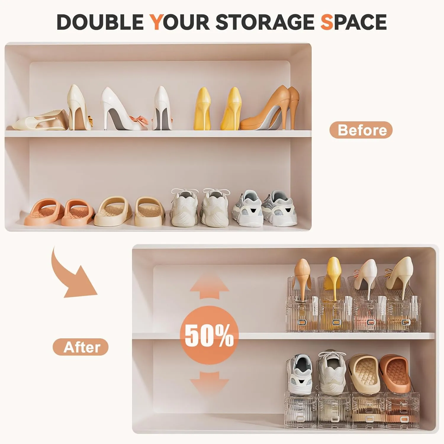 Neprock Shoe Slots Organizer for Closet,12 Pack Acrylic Shoe Rack Storage Shoe Stackers for A Pair of Shoes, Adjustable Doulbe Deck Shoe Holder Space Saver for Closet Organization(Clear,12 Pack)