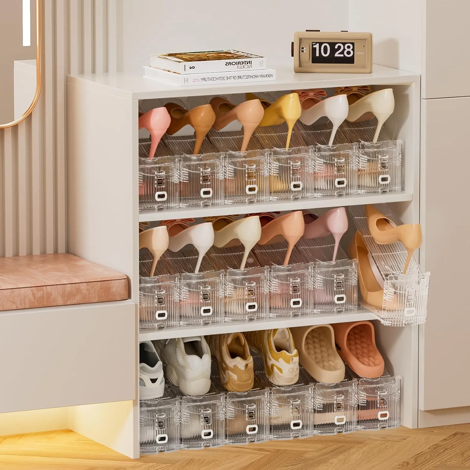 Neprock Shoe Slots Organizer for Closet,12 Pack Acrylic Shoe Rack Storage Shoe Stackers for A Pair of Shoes, Adjustable Doulbe Deck Shoe Holder Space Saver for Closet Organization(Clear,12 Pack)