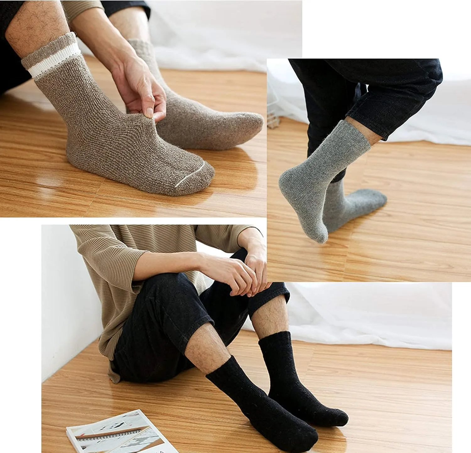 NevEND 6 Pairs Men Wool Merino Winter Thermal Boot Insulated Socks For Heavy Duty Outdoor Activities Size 10-13