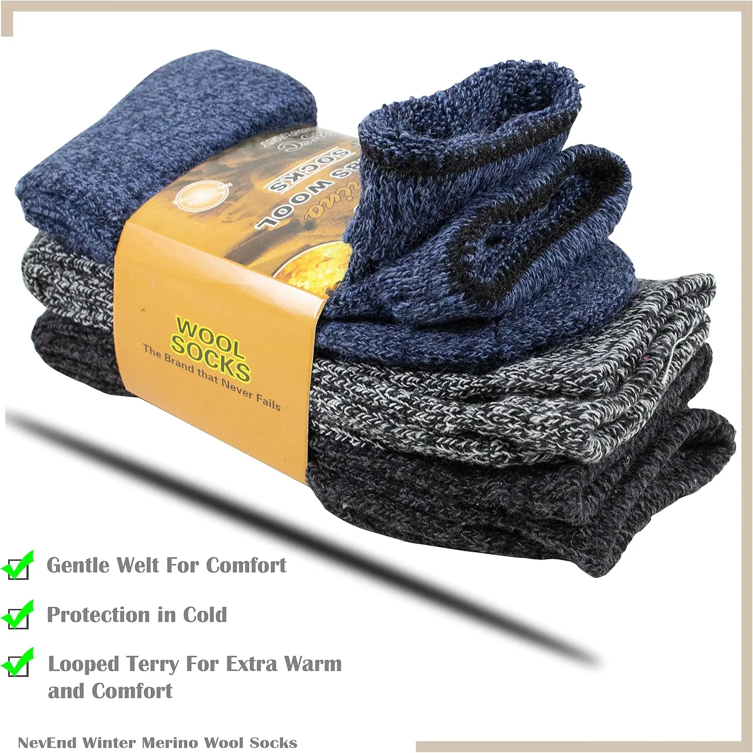 NevEND 6 Pairs Men Wool Merino Winter Thermal Boot Insulated Socks For Heavy Duty Outdoor Activities Size 10-13