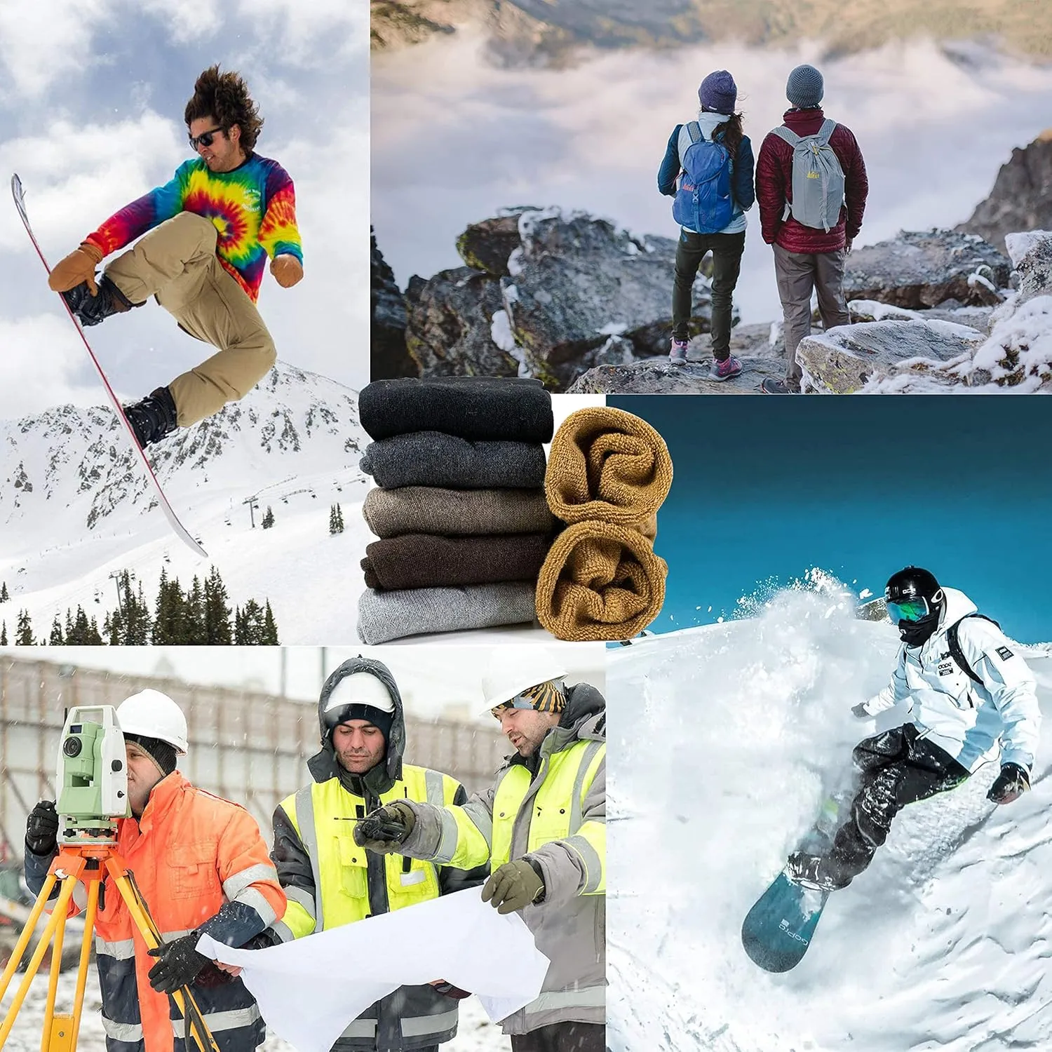 NevEND 6 Pairs Men Wool Merino Winter Thermal Boot Insulated Socks For Heavy Duty Outdoor Activities Size 10-13