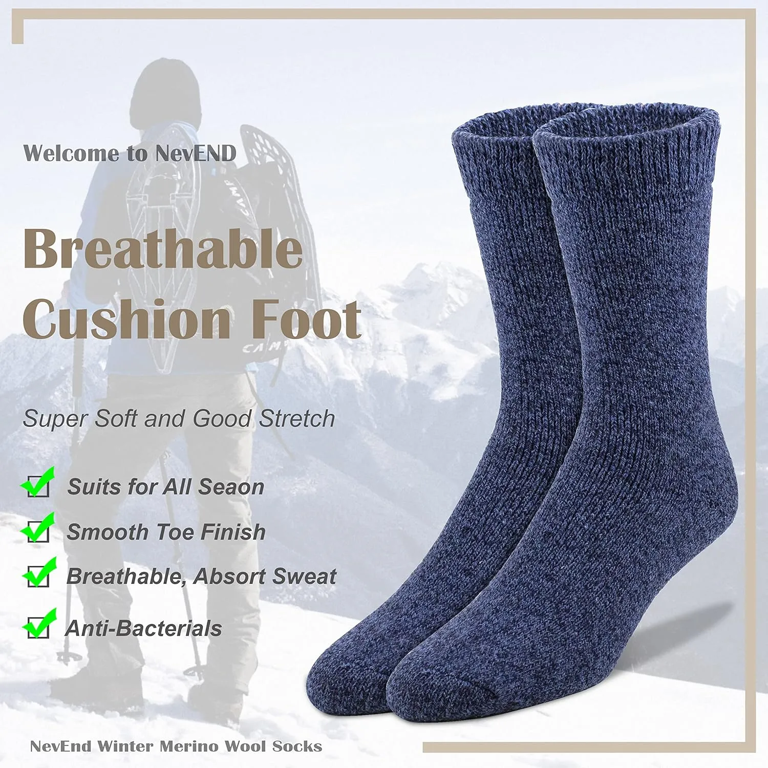 NevEND 6 Pairs Men Wool Merino Winter Thermal Boot Insulated Socks For Heavy Duty Outdoor Activities Size 10-13