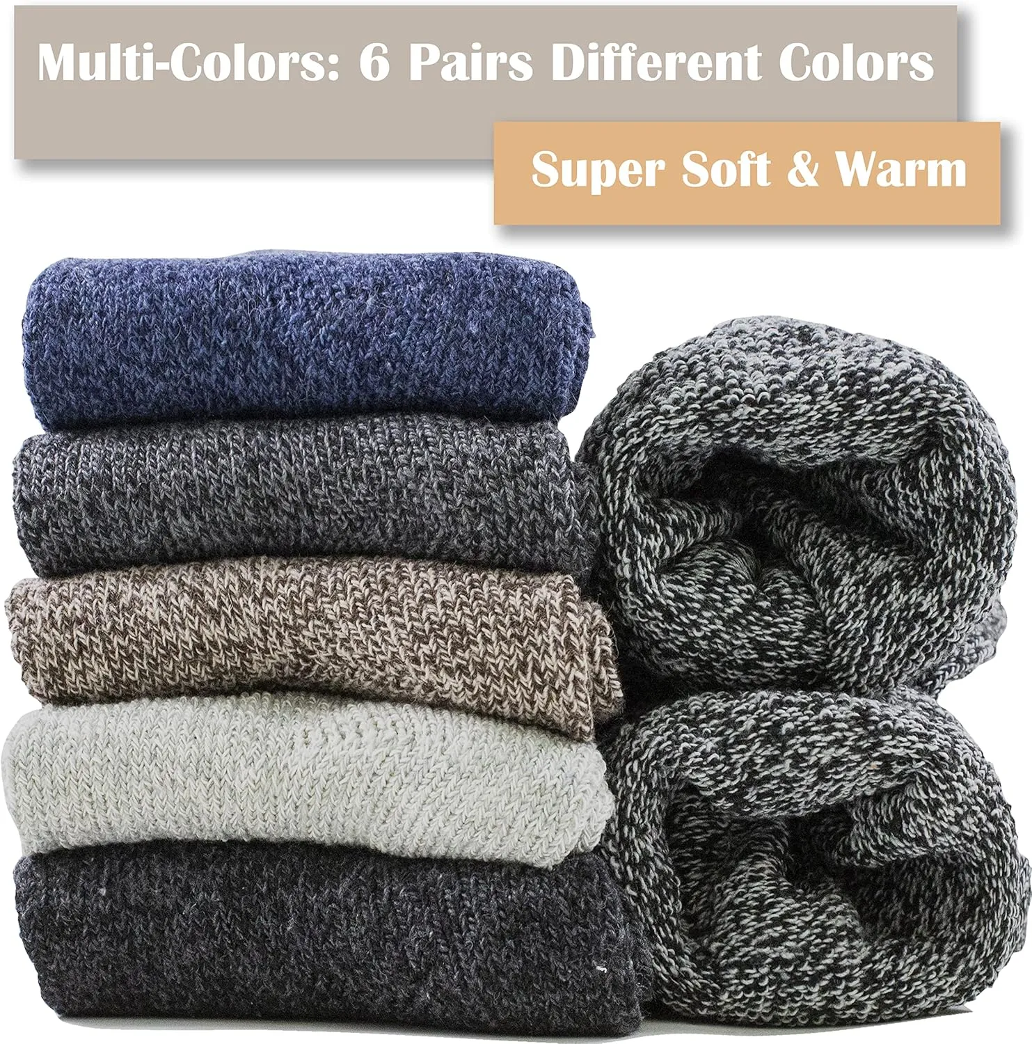 NevEND 6 Pairs Men Wool Merino Winter Thermal Boot Insulated Socks For Heavy Duty Outdoor Activities Size 10-13