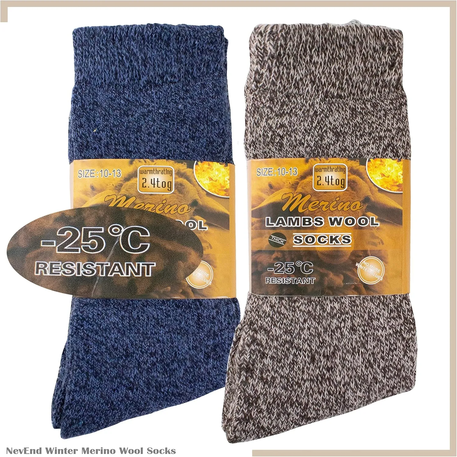 NevEND 6 Pairs Men Wool Merino Winter Thermal Boot Insulated Socks For Heavy Duty Outdoor Activities Size 10-13
