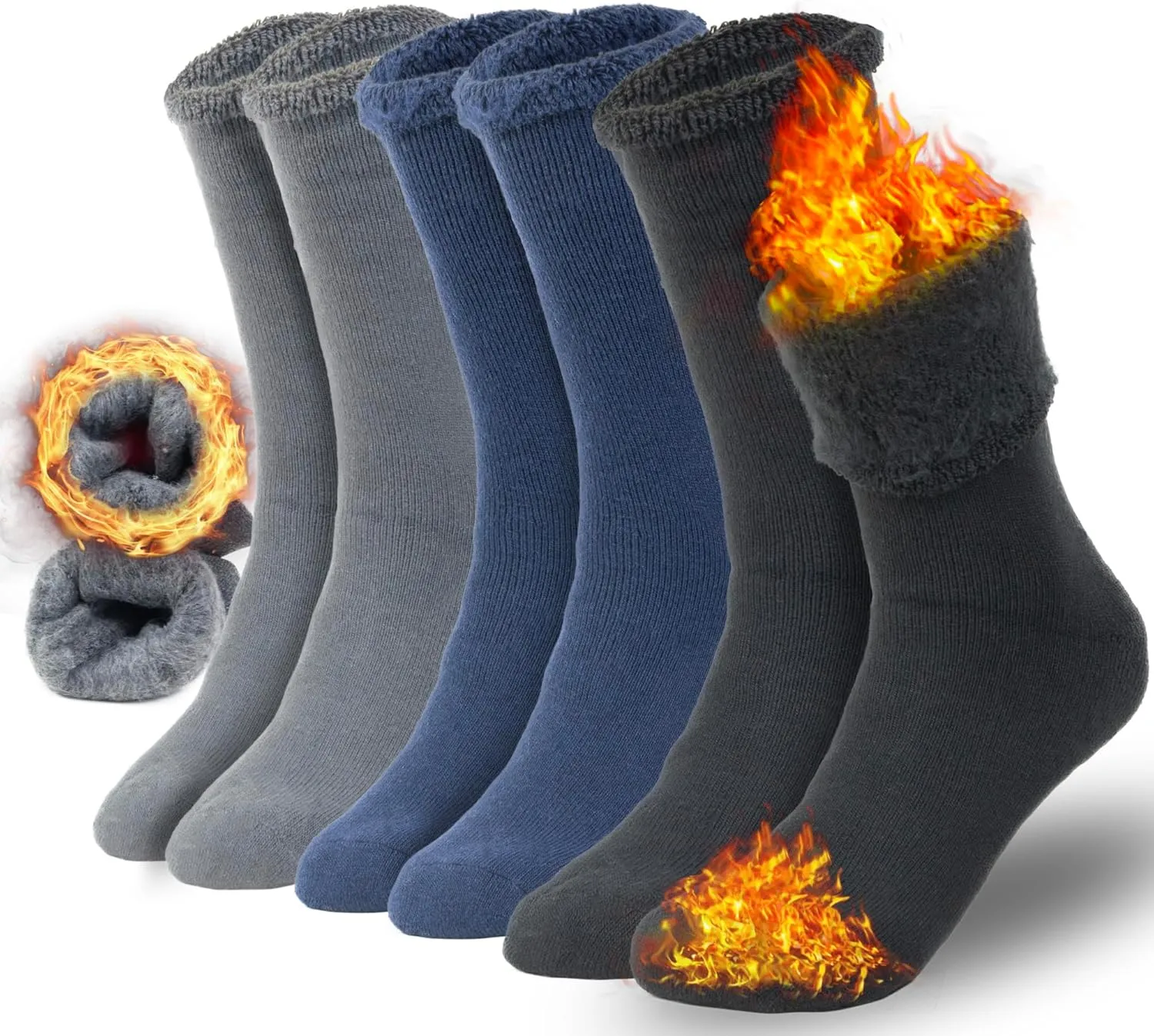 NevEND Men's Winter Thermal Boot Thick-Insulated Heated Wool Crew Socks 3 Pairs For Cold Weather Outdoor Activities