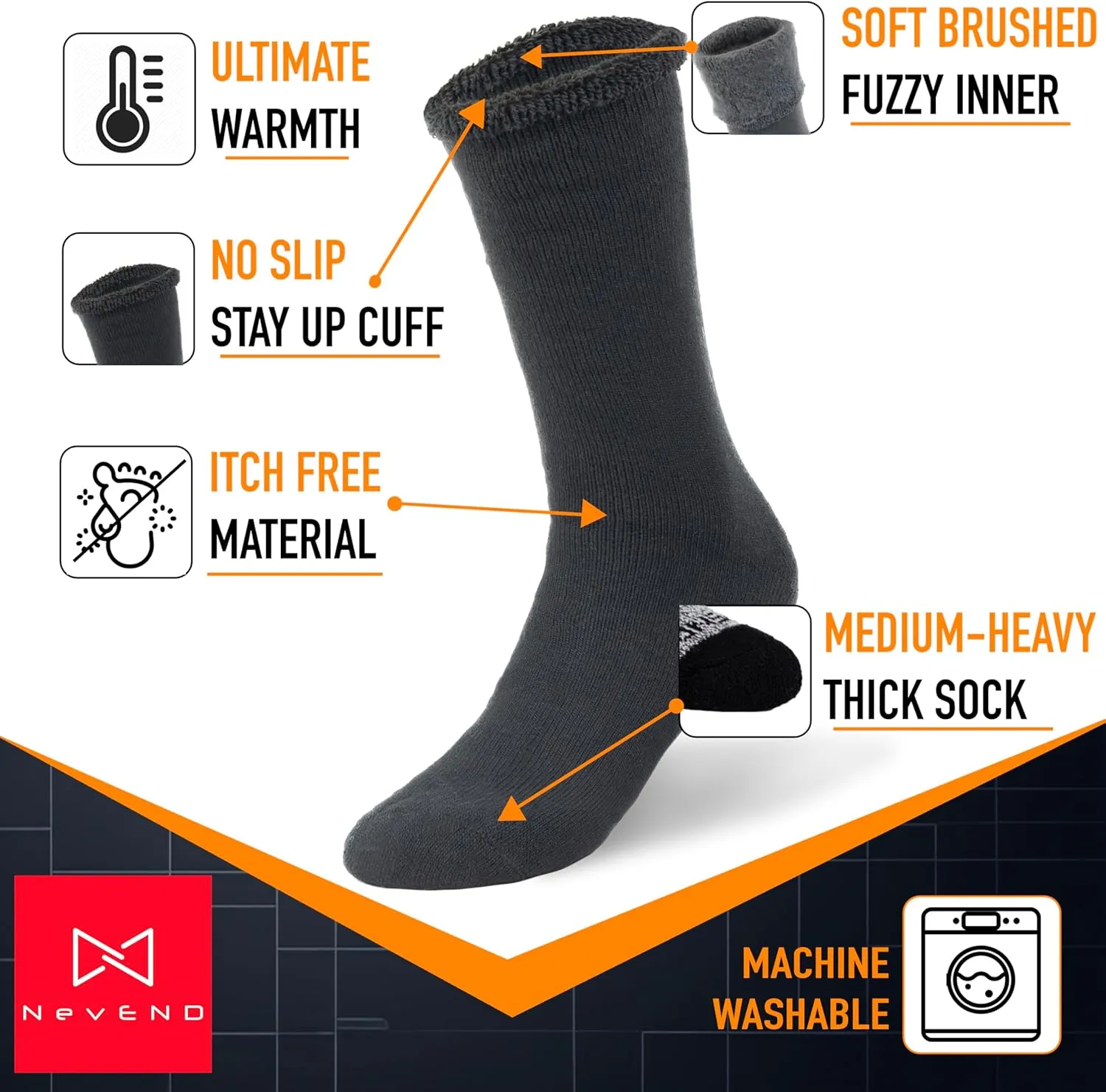 NevEND Men's Winter Thermal Boot Thick-Insulated Heated Wool Crew Socks 3 Pairs For Cold Weather Outdoor Activities