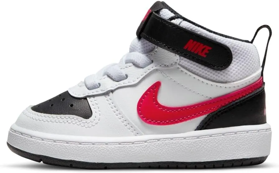 Nike Kids Court Borough Mid 2 Shoes Sneaker, White/University Red-Black, 6 US Unisex Toddler