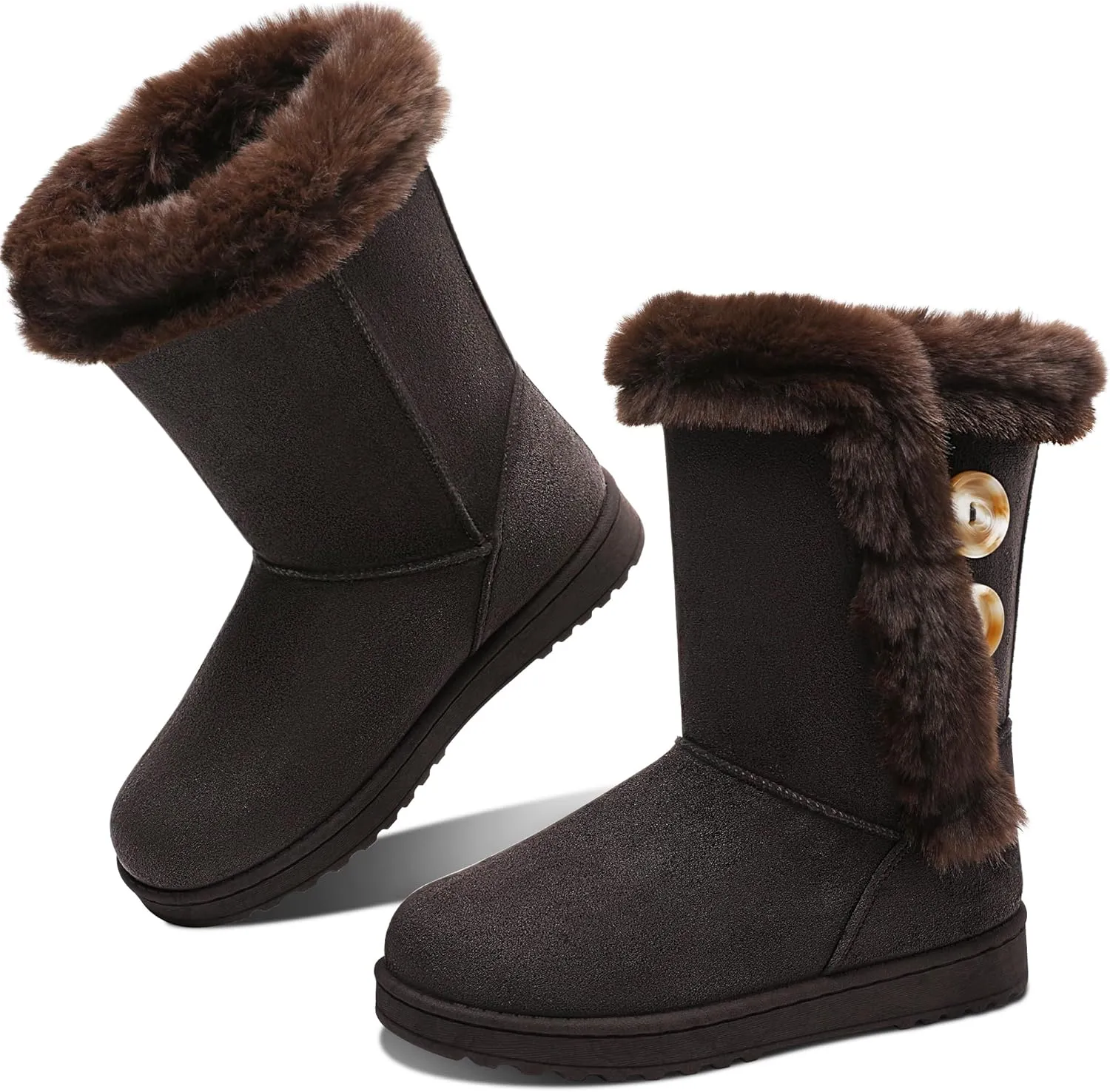 Obtaom Women’s winter snow boots Short Mid Calf fashion boot Art Resin button Faux Suede boots for women