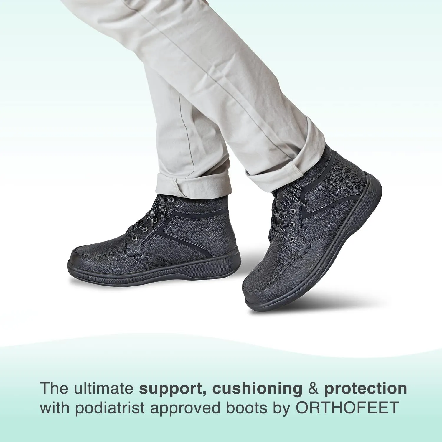 Orthofeet Men's Orthopedic Leather Highline Lace-Up Boots