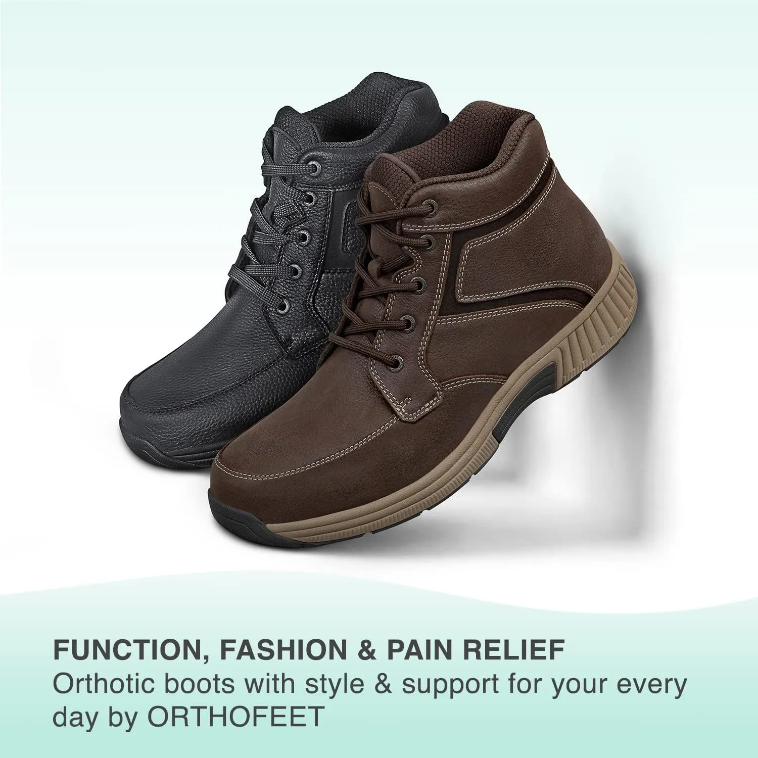 Orthofeet Men's Orthopedic Leather Highline Lace-Up Boots
