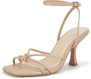 PARTY Women's Square Open Toe Strappy Heeled Sandals 3 inch Stiletto Kitten Heel with Ankle Buckle Strap, Comfortable Slingback Summer Dress Shoes