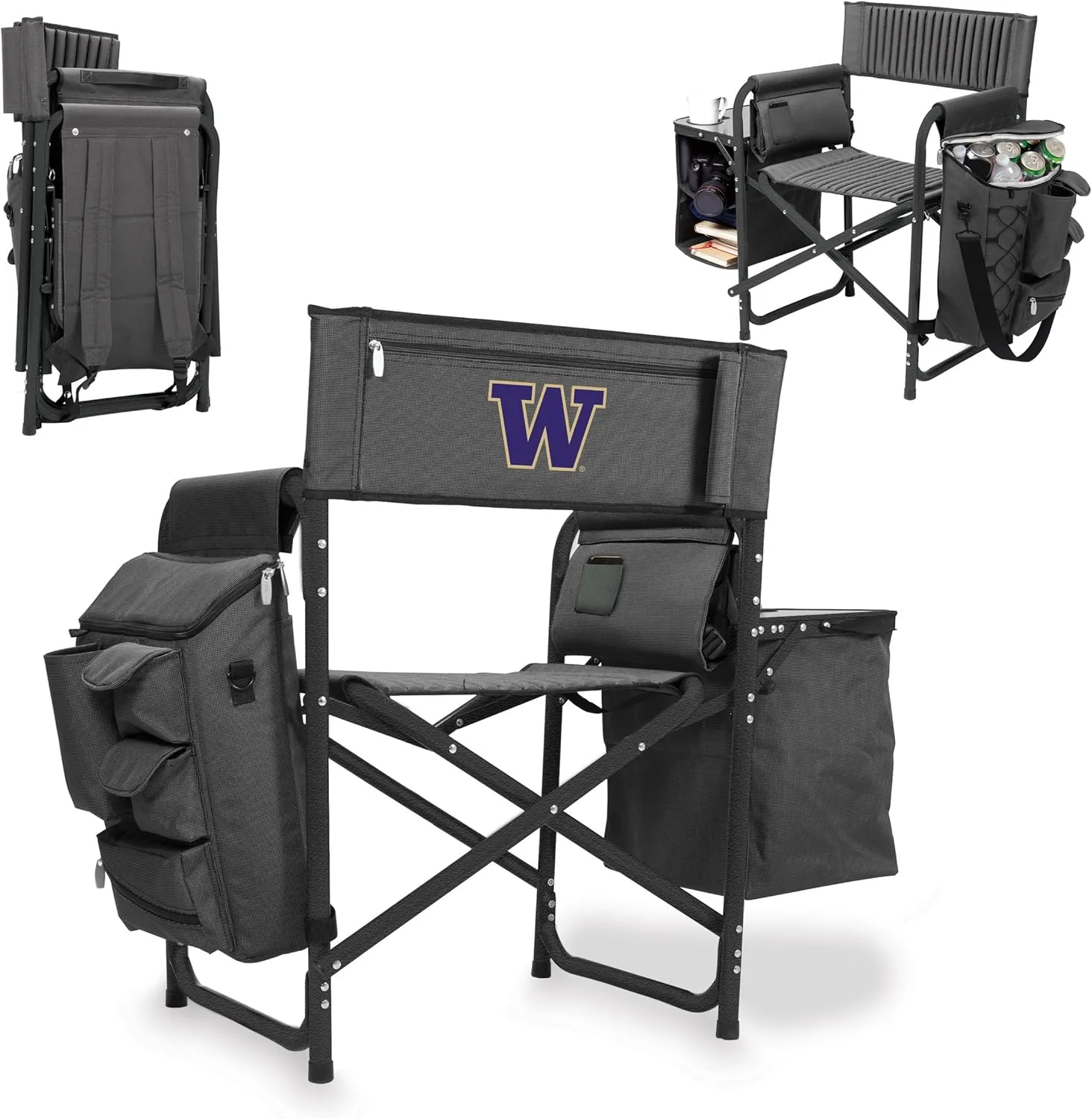 PICNIC TIME Fusion Backpack Chair with Cooler Outdoor Furniture, One Size, Dark Gray with Black Accents