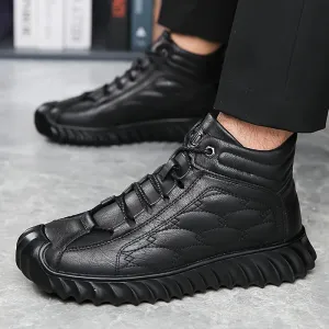 Plus Size Mens Comfort Boots - Fashionably Trendy, Slip-Resistant, Lace-Up, Vintage-Inspired Design - Ideal for Outdoor Activities and Daily Wear, Ankle-High, Solid Color