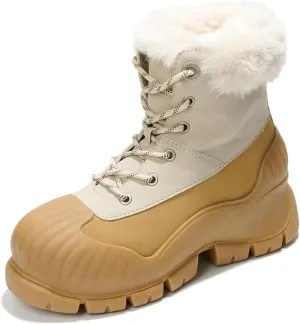Project Cloud Snow Boots for Women Waterproof Genuine Leather 2.5" Platform Wedge Womens Boots - Memory Foam Fur Boots Winters Boots for Women Non-Slip Rain Boots Women's Snow Boots (Lydia)