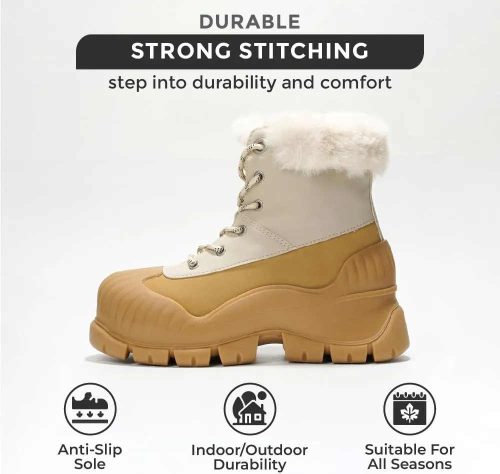 Project Cloud Snow Boots for Women Waterproof Genuine Leather 2.5" Platform Wedge Womens Boots - Memory Foam Fur Boots Winters Boots for Women Non-Slip Rain Boots Women's Snow Boots (Lydia)