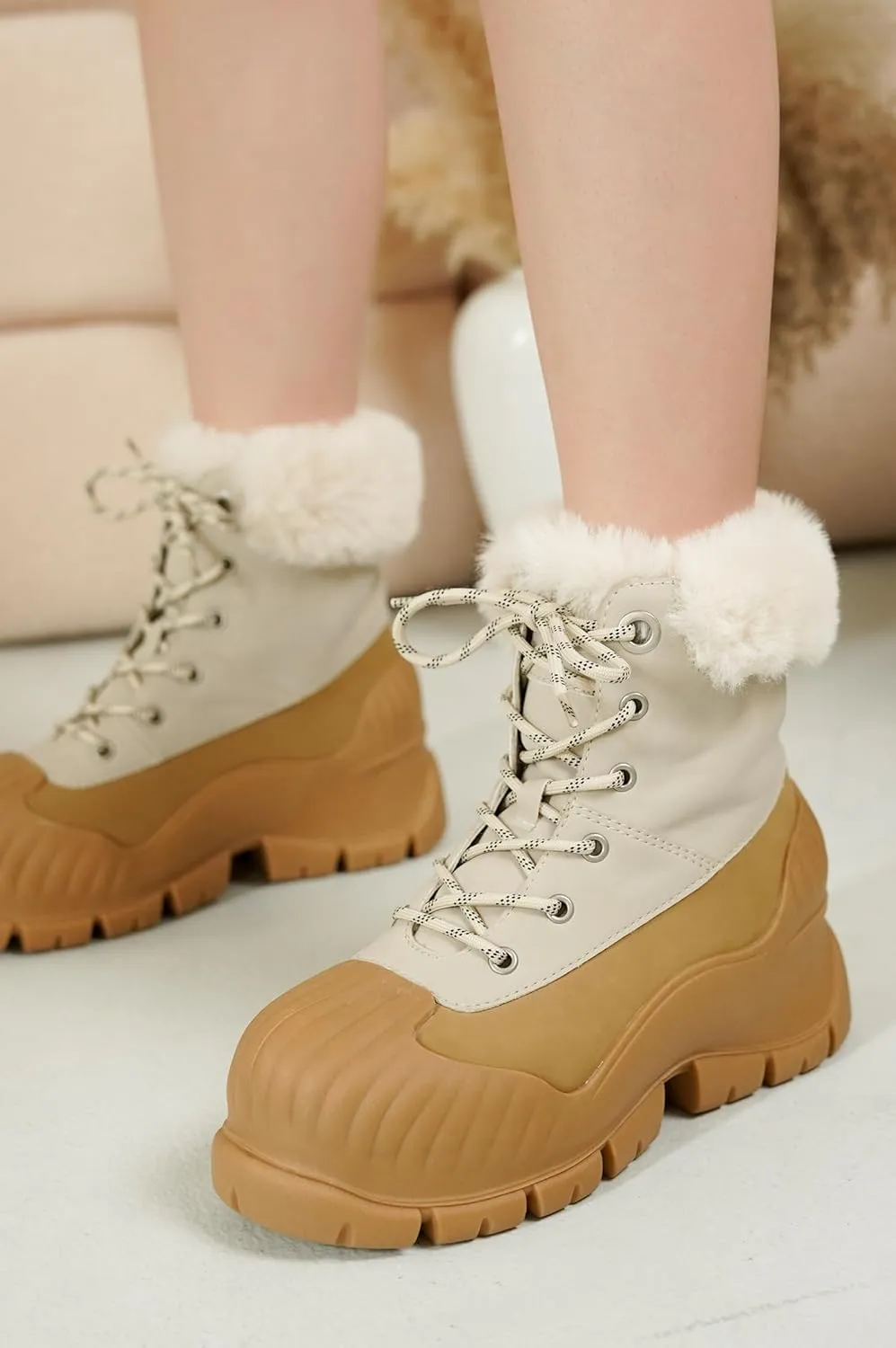 Project Cloud Snow Boots for Women Waterproof Genuine Leather 2.5" Platform Wedge Womens Boots - Memory Foam Fur Boots Winters Boots for Women Non-Slip Rain Boots Women's Snow Boots (Lydia)