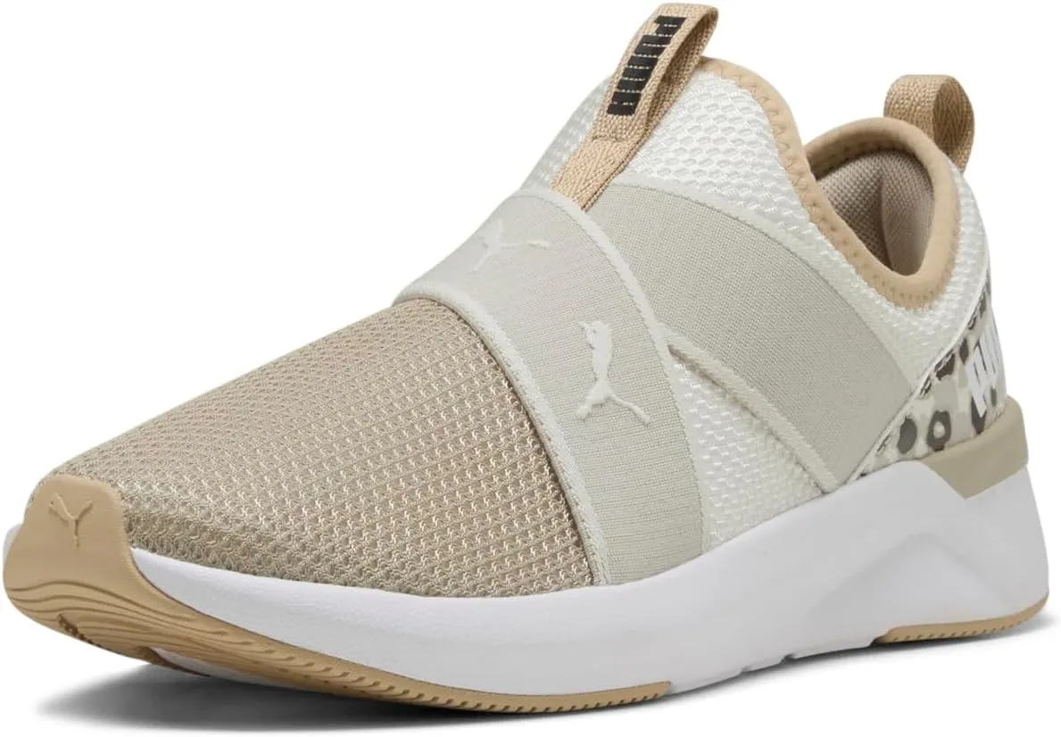 PUMA Women's Softride Harli Slip On Training Shoes, Black-White-Gold, 7.5