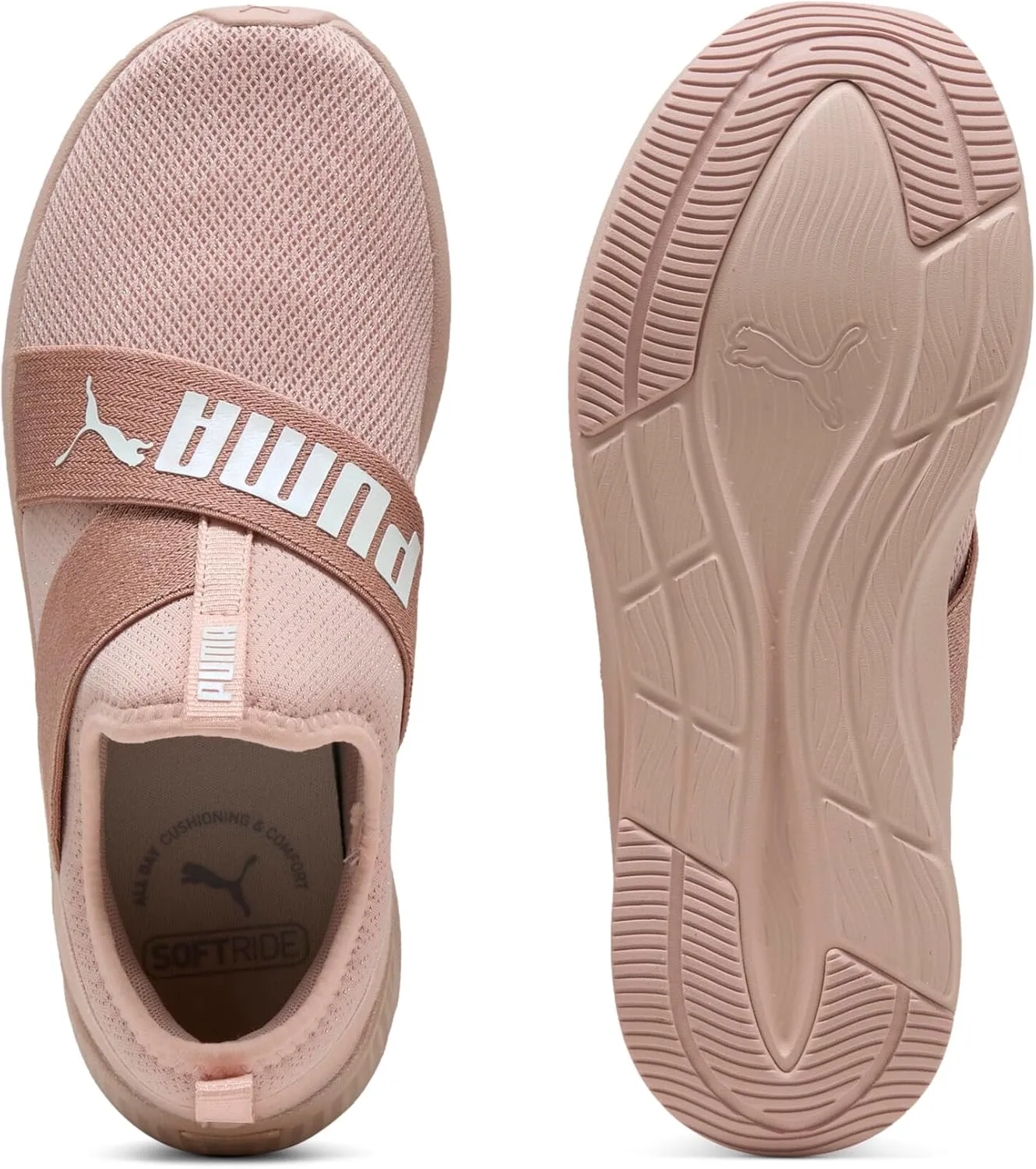 PUMA Women's Softride Harli Slip On Training Shoes, Black-White-Gold, 7.5