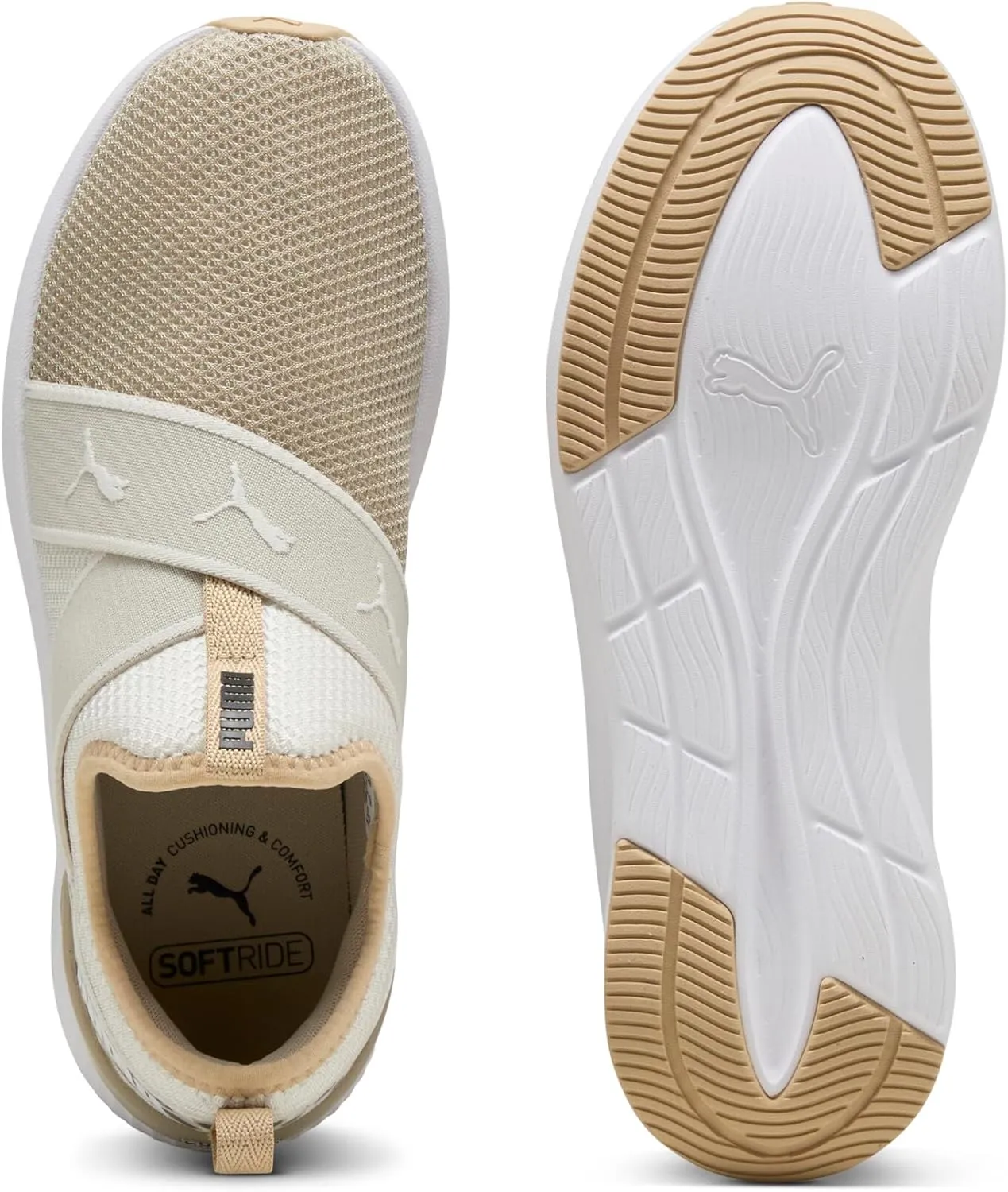 PUMA Women's Softride Harli Slip On Training Shoes, Black-White-Gold, 7.5