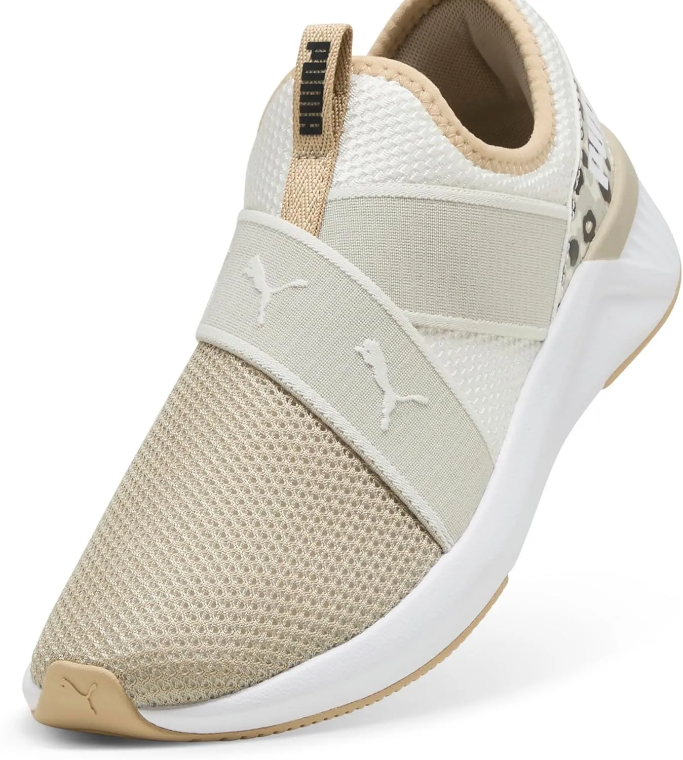 PUMA Women's Softride Harli Slip On Training Shoes, Black-White-Gold, 7.5