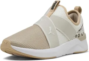 PUMA Women's Softride Harli Slip On Training Shoes, Black-White-Gold, 7.5