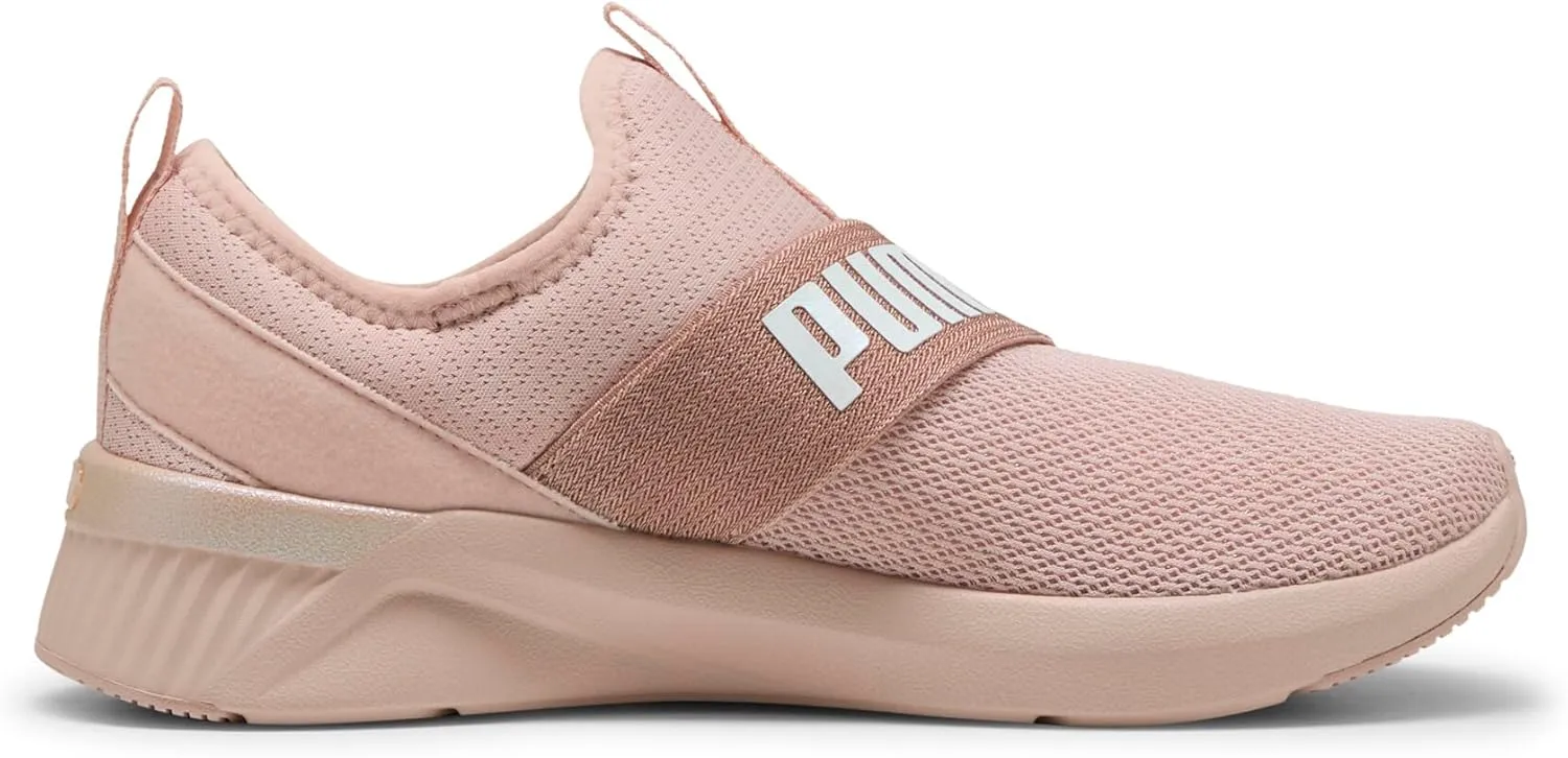 PUMA Women's Softride Harli Slip On Training Shoes, Black-White-Gold, 7.5