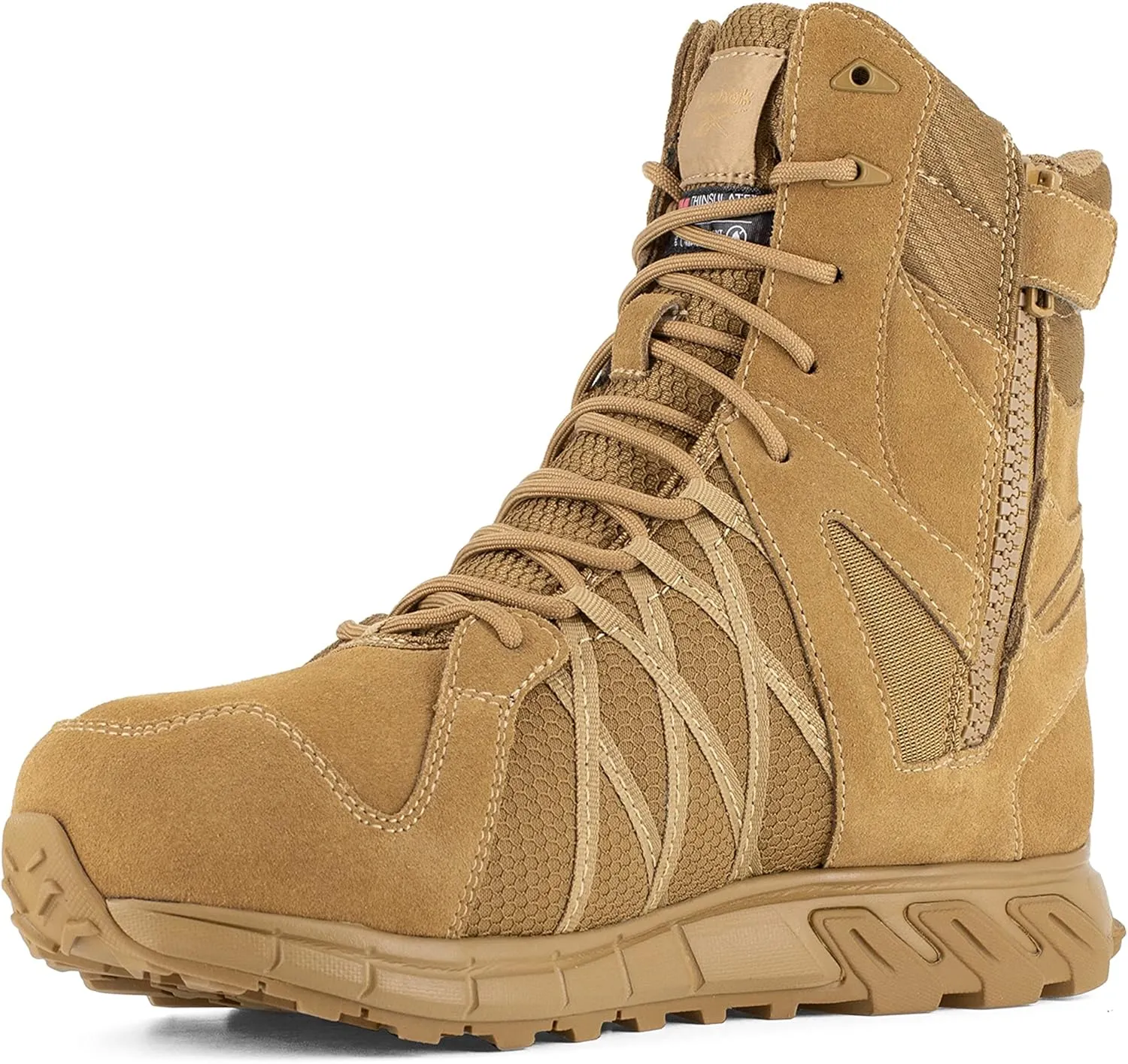 Reebok Men's Rb3461 Trailgrip Safety Toe 8" Waterproof Insulated Tactical Boot with Side Zipper Coyote Military