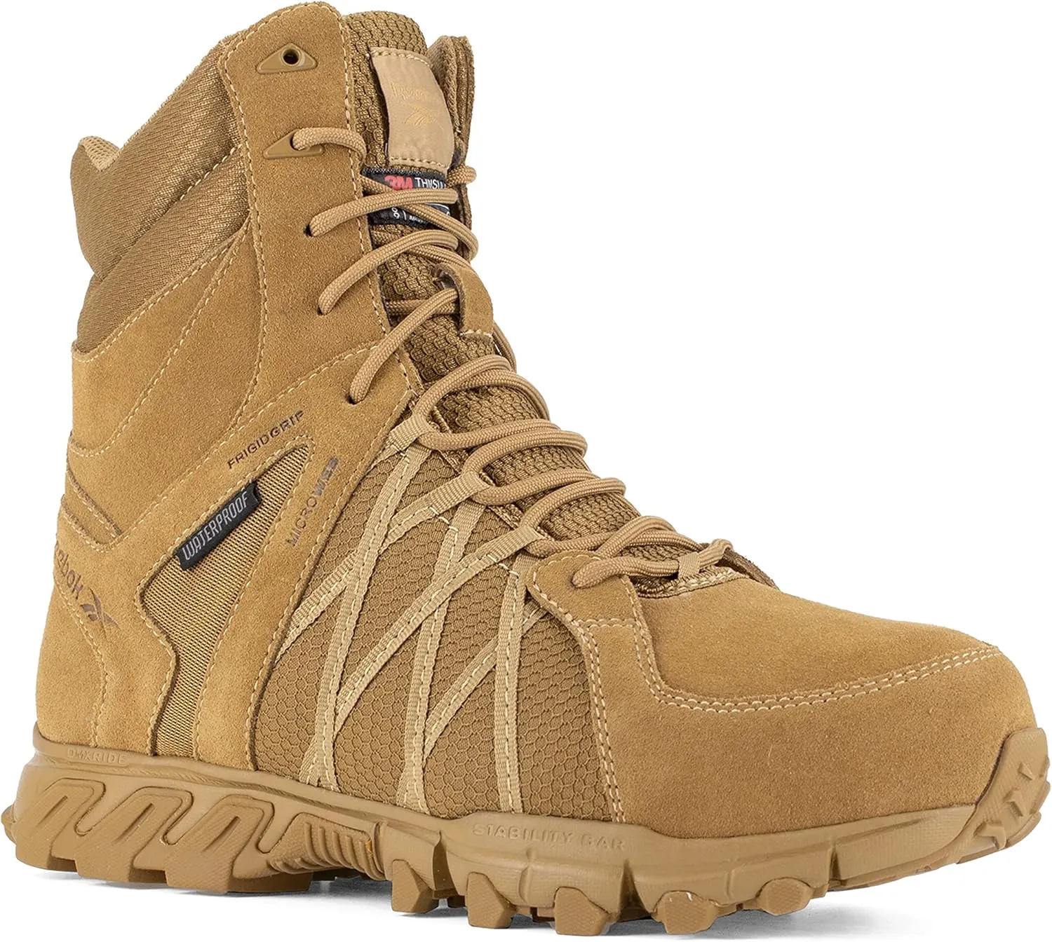 Reebok Men's Rb3461 Trailgrip Safety Toe 8" Waterproof Insulated Tactical Boot with Side Zipper Coyote Military