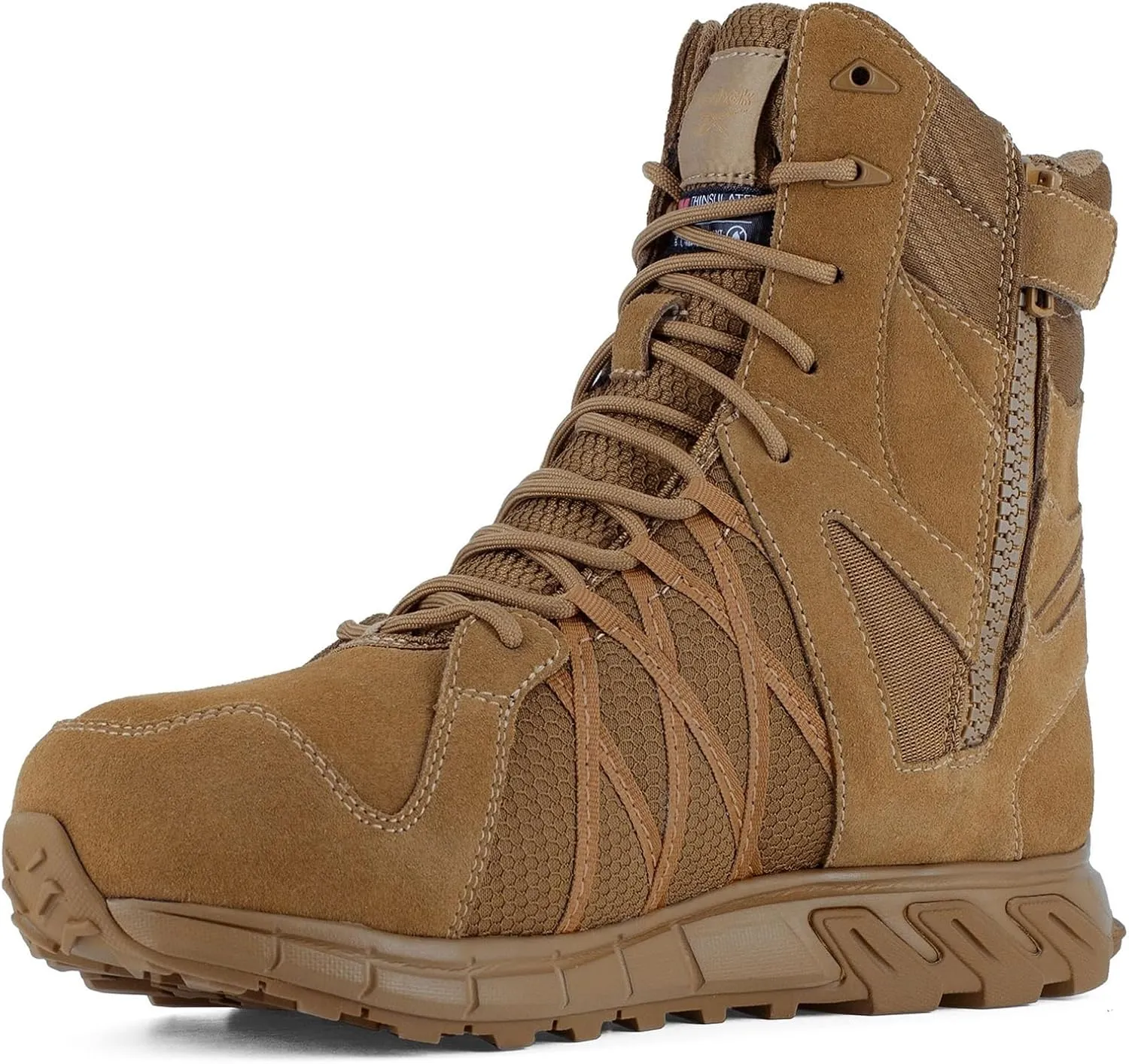 Reebok Men's Rb3461 Trailgrip Safety Toe 8" Waterproof Insulated Tactical Boot with Side Zipper Coyote Military