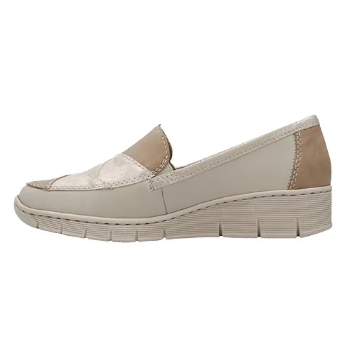 Rieker Wide Fit Wedge Shoes - 53785-00 - Beige/Rose Gold